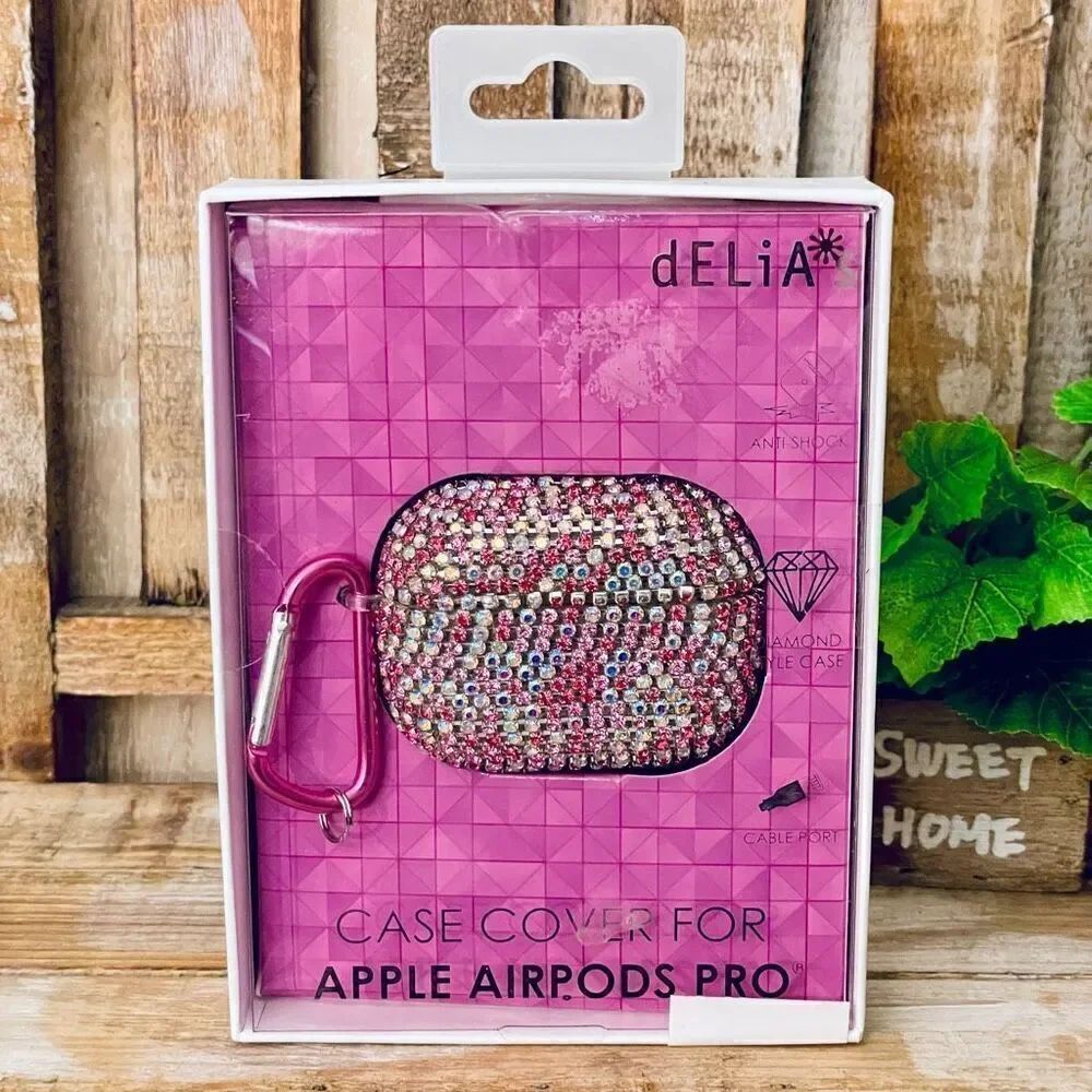 NWT Bling Pink Rhinestones case cover Apple AirPods Pro Anti shock & carabiner